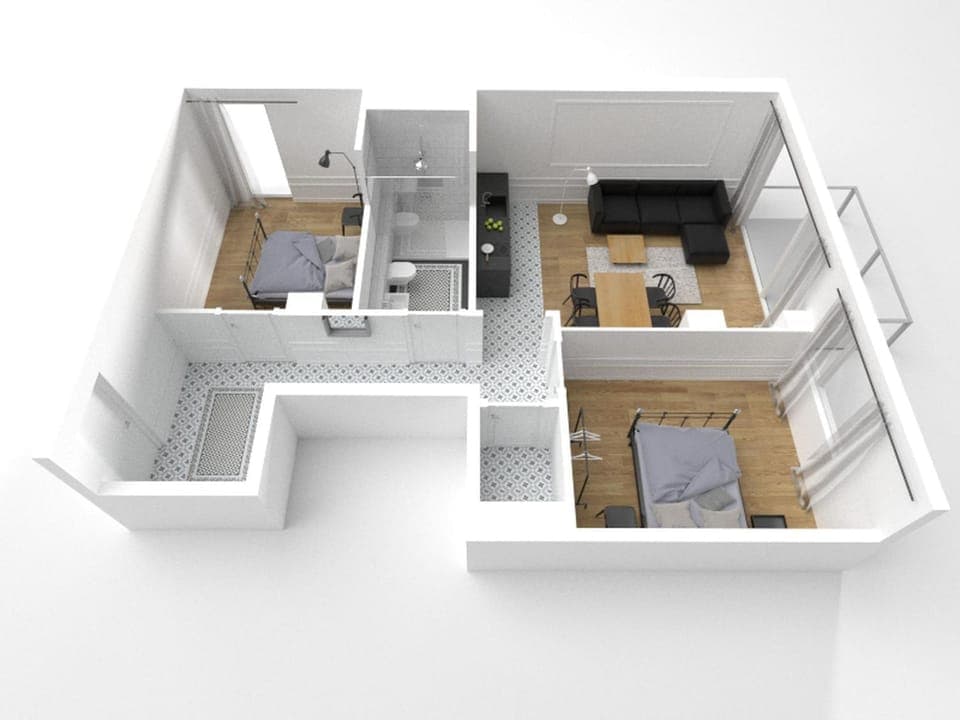 Property building, Bird's eye view, Kitchen or kitchenette, Floor plan