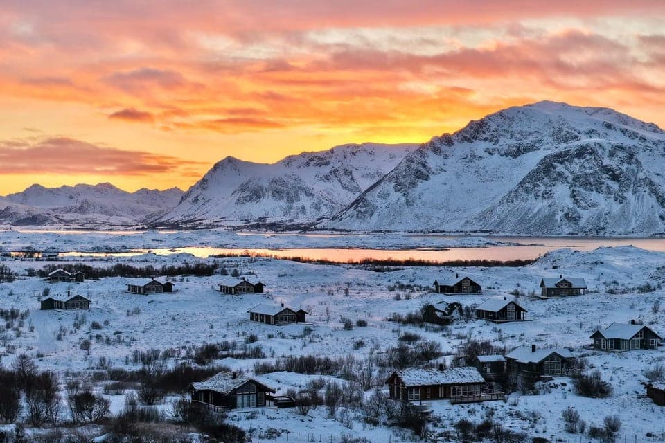 Bird's eye view, Winter, Mountain view, Sunset