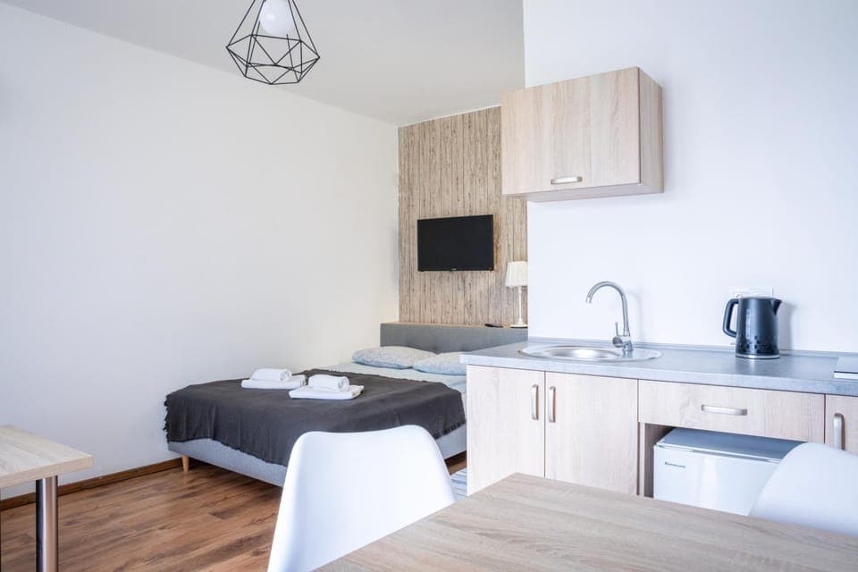 Bed, Kitchen or kitchenette, Living room, Photo of the whole room, Seating area, Dining area, Bedroom, stove, towels