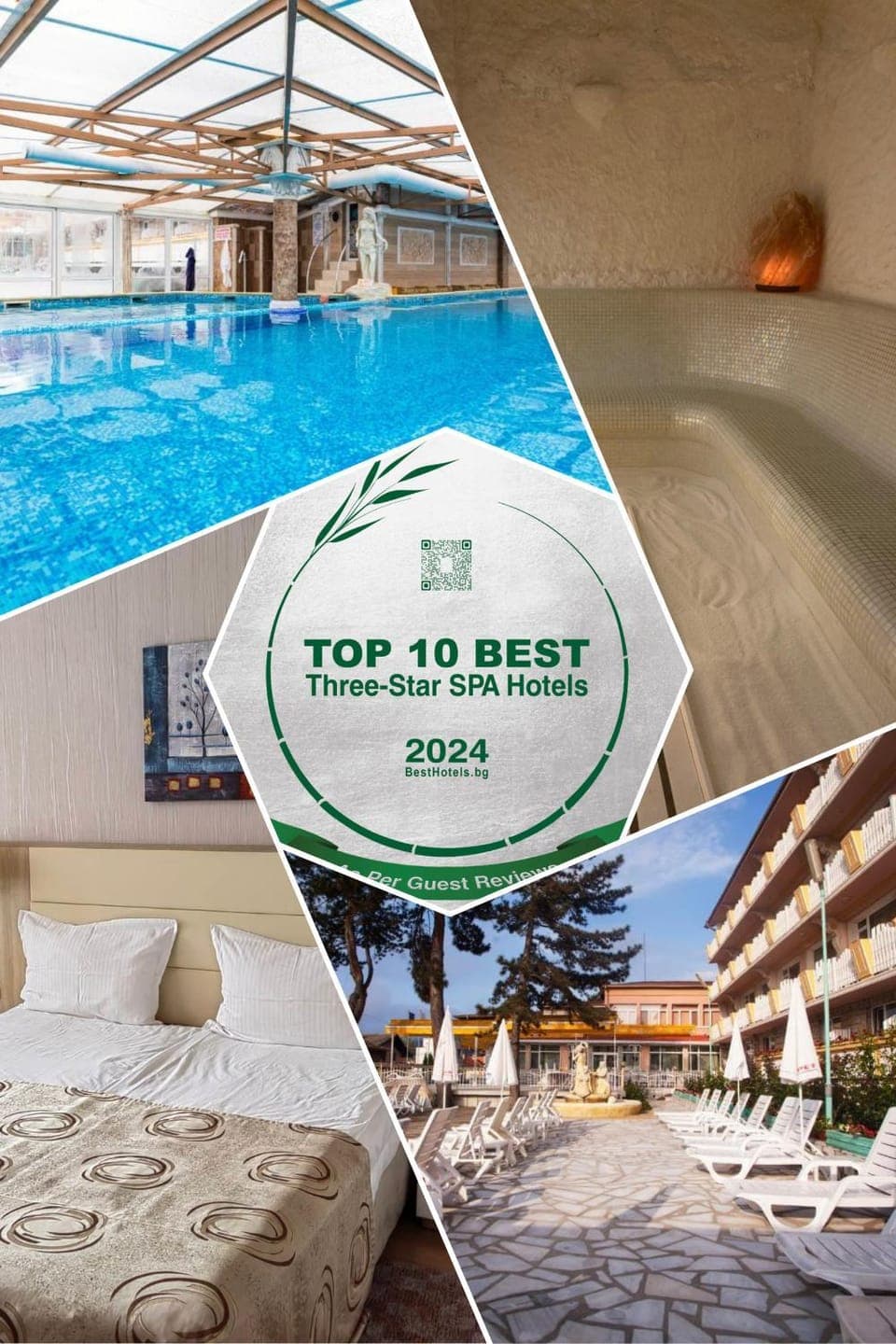 Property building, Bed, Text overlay, Pool view, Swimming pool, Certificate/Award