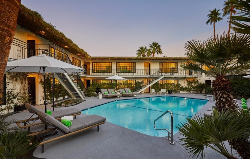 Property building, Swimming pool, Sunset