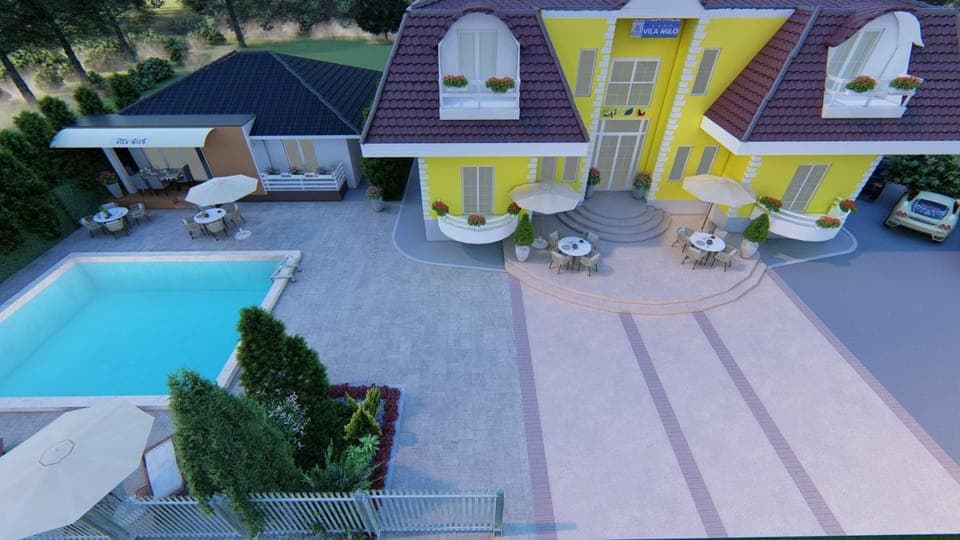Patio, Bird's eye view, Pool view, Swimming pool