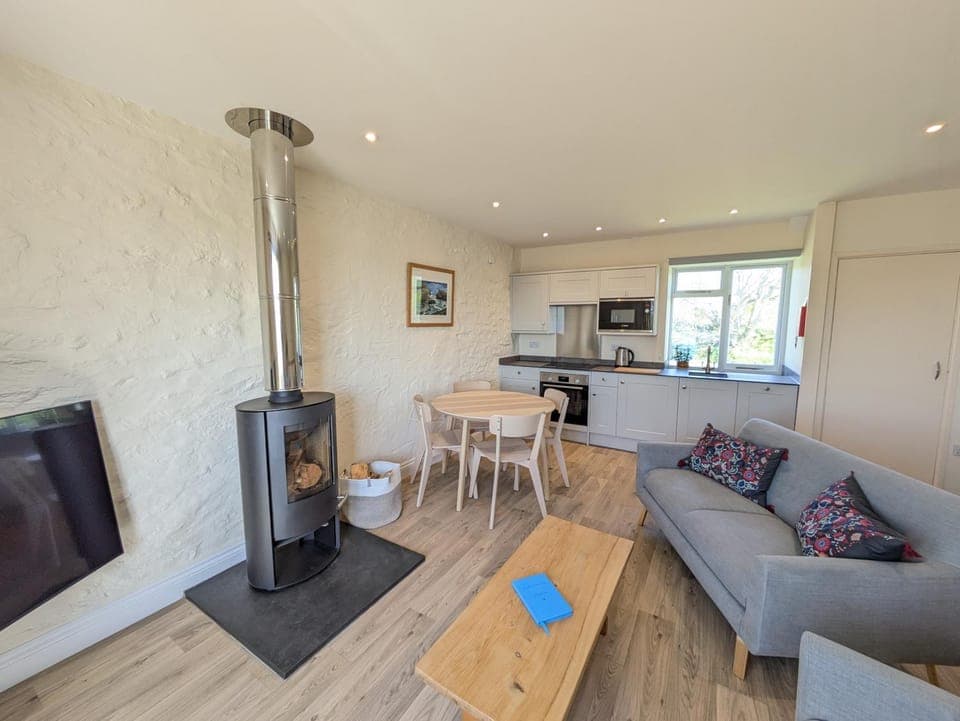 Living room, Dining area, fireplace, pet friendly