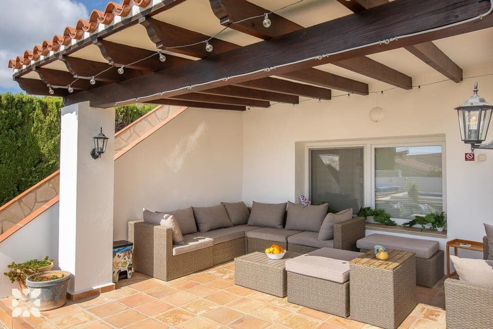Property building, Patio, Day, View (from property/room), Balcony/Terrace, Living room, Seating area