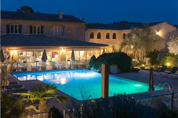 Property building, Night, Pool view, Swimming pool