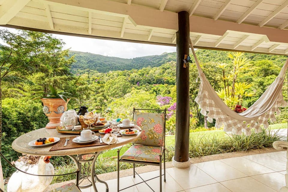 Patio, Natural landscape, Garden, View (from property/room), Dining area, Garden view, Mountain view, Breakfast