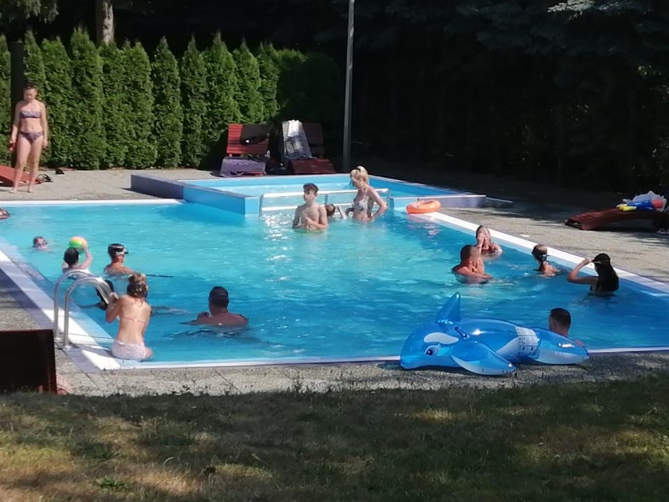 Pool view, group of guests