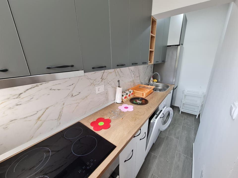 Kitchen or kitchenette, stove