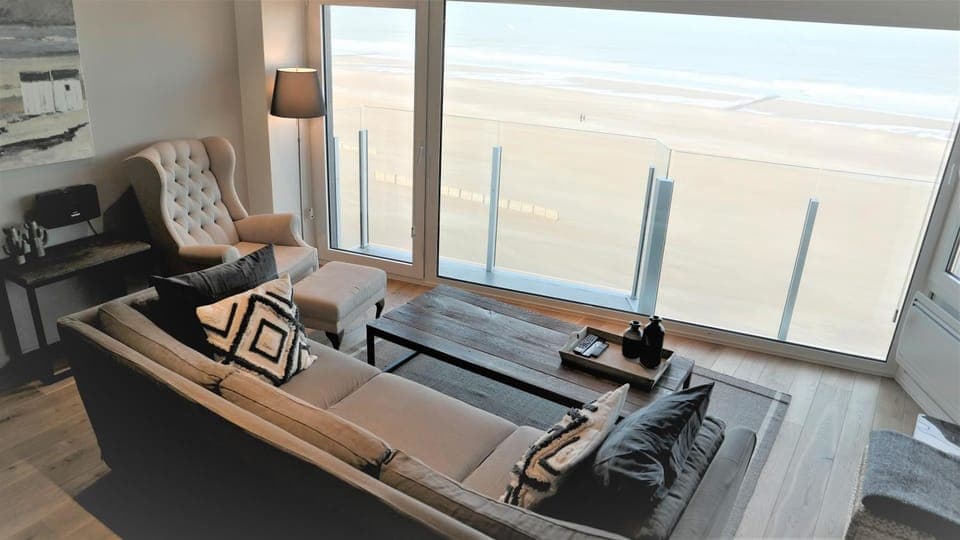 Living room, Seating area, Beach, Sea view