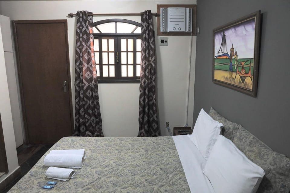 Bed, Photo of the whole room, Bedroom, towels, air conditioner