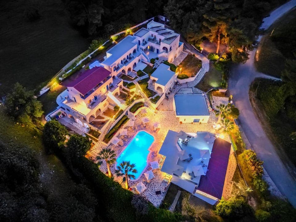 Property building, Night, Bird's eye view, Pool view, Swimming pool
