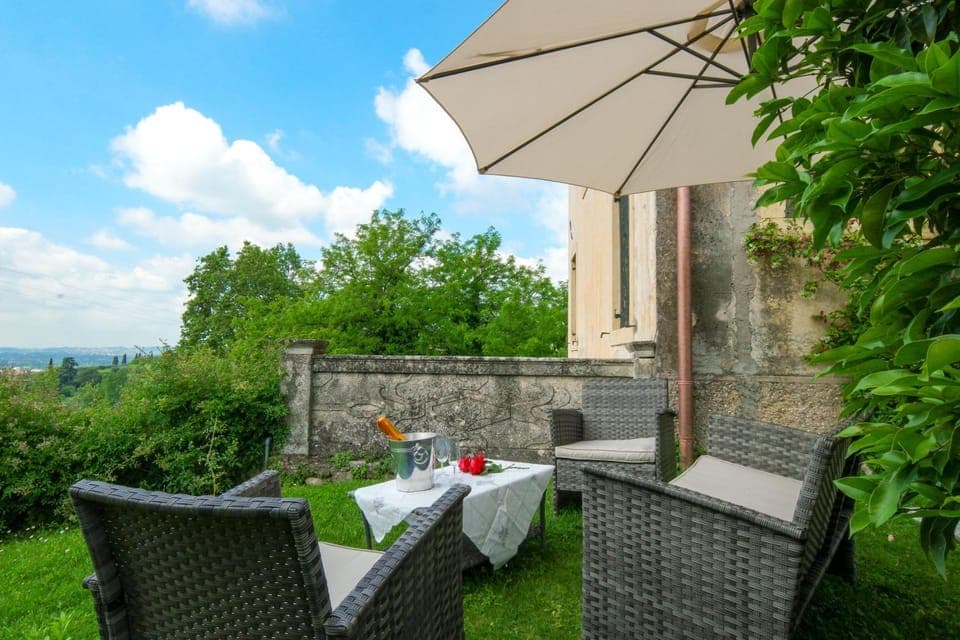 Property building, Spring, Garden, View (from property/room), Seating area, Garden view