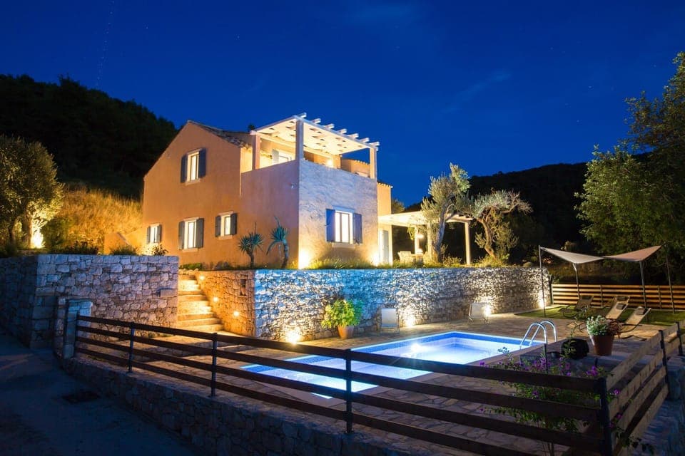 Property building, Night, Natural landscape, Pool view, Swimming pool