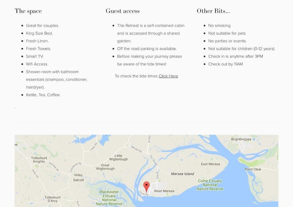 Area and facilities, Area and facilities