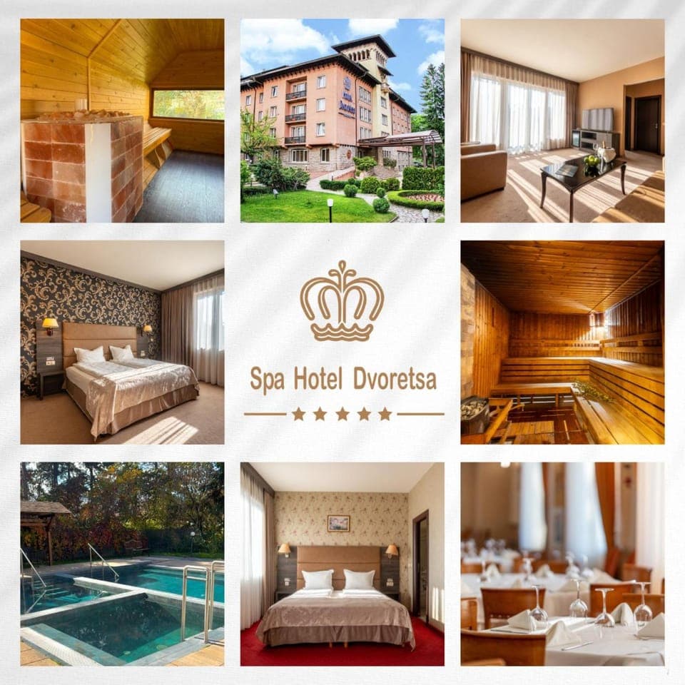 Property building, Restaurant/places to eat, Bed, Photo of the whole room, Logo/Certificate/Sign, Bedroom, Text overlay, Pool view, Swimming pool, Breakfast