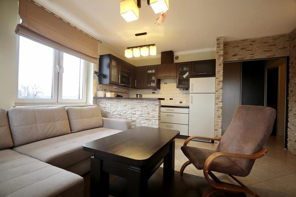 Kitchen or kitchenette, Living room, Seating area, stove