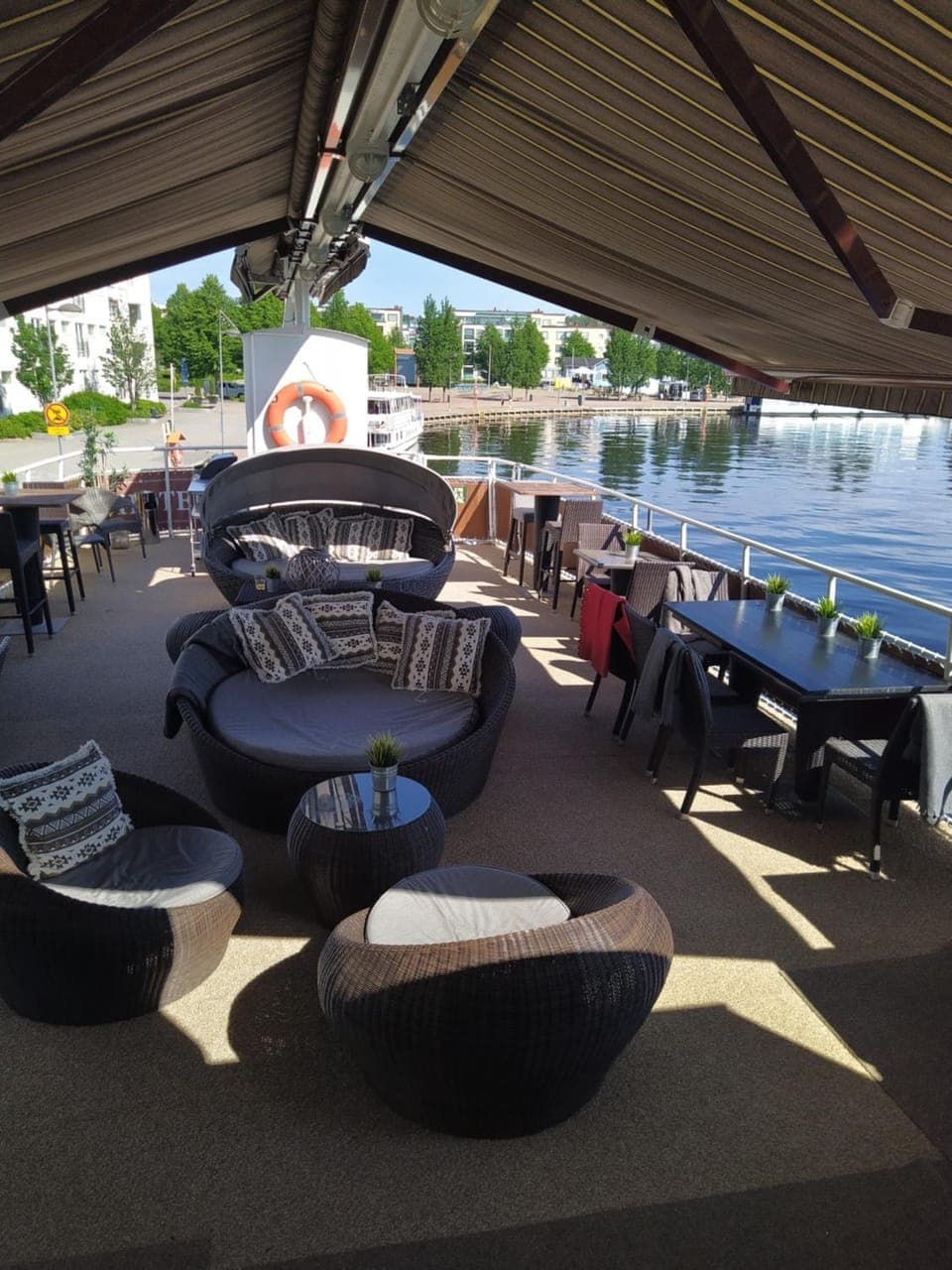 Patio, Seating area, Lake view, sunbed