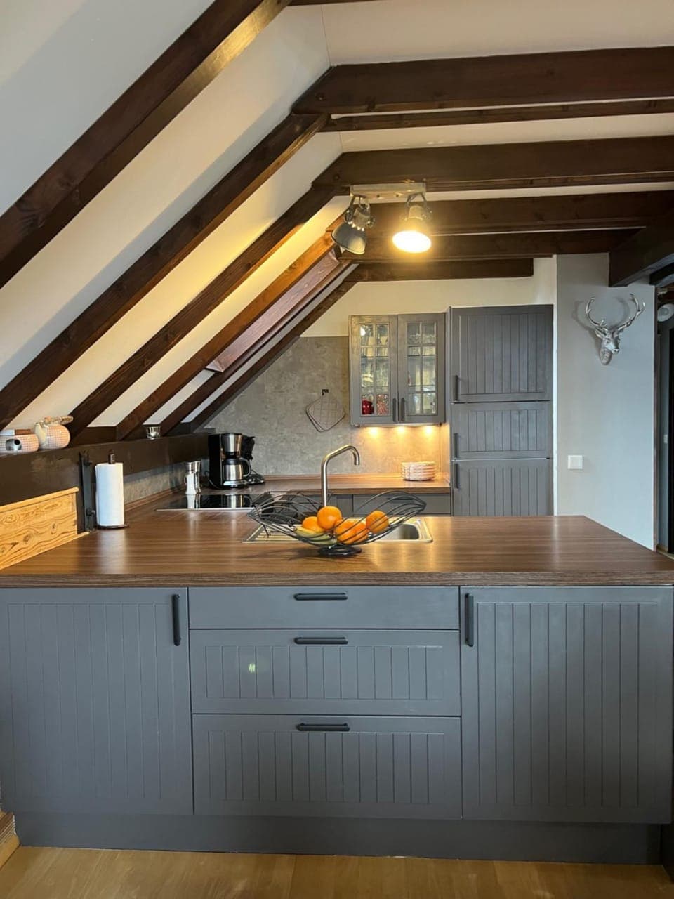 Kitchen or kitchenette, stove