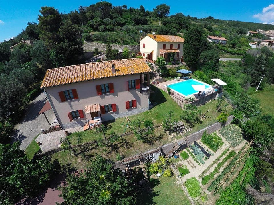 Property building, Natural landscape, Bird's eye view, Garden, Pool view, Swimming pool