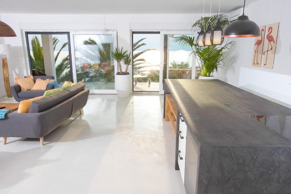 Kitchen or kitchenette, Living room, Dining area, Sea view