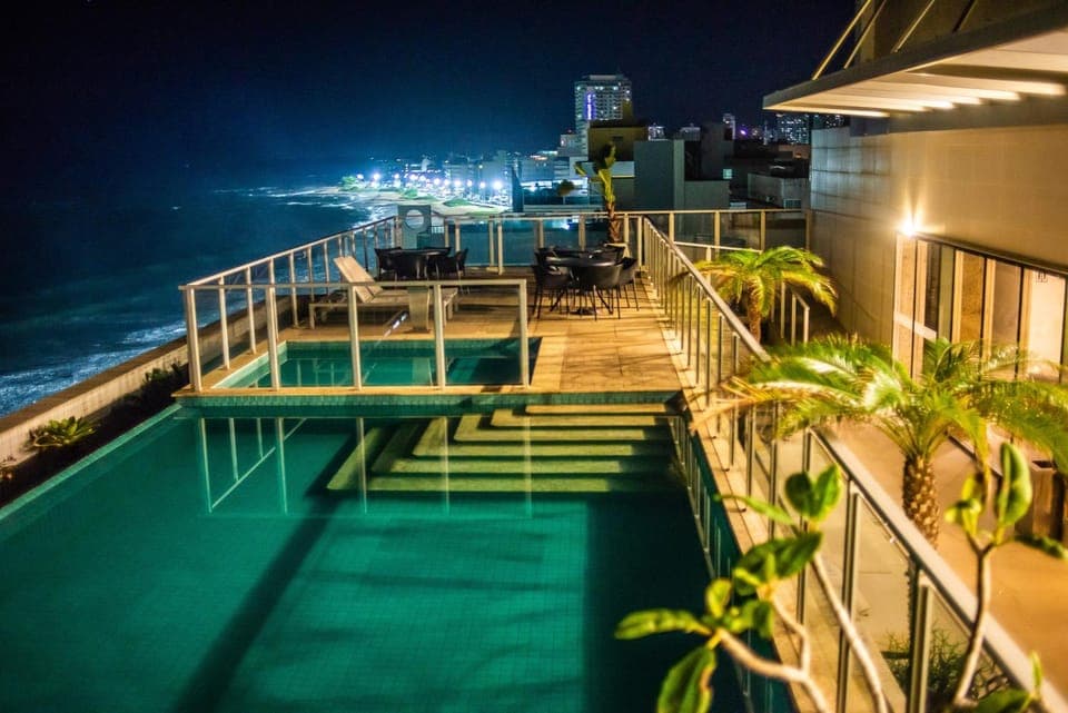 Night, Natural landscape, View (from property/room), Balcony/Terrace, Pool view, Swimming pool