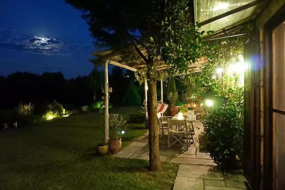 Property building, Patio, Night, Garden, Garden view