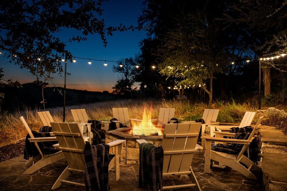 Night, Natural landscape, Seating area, Sunset, fireplace