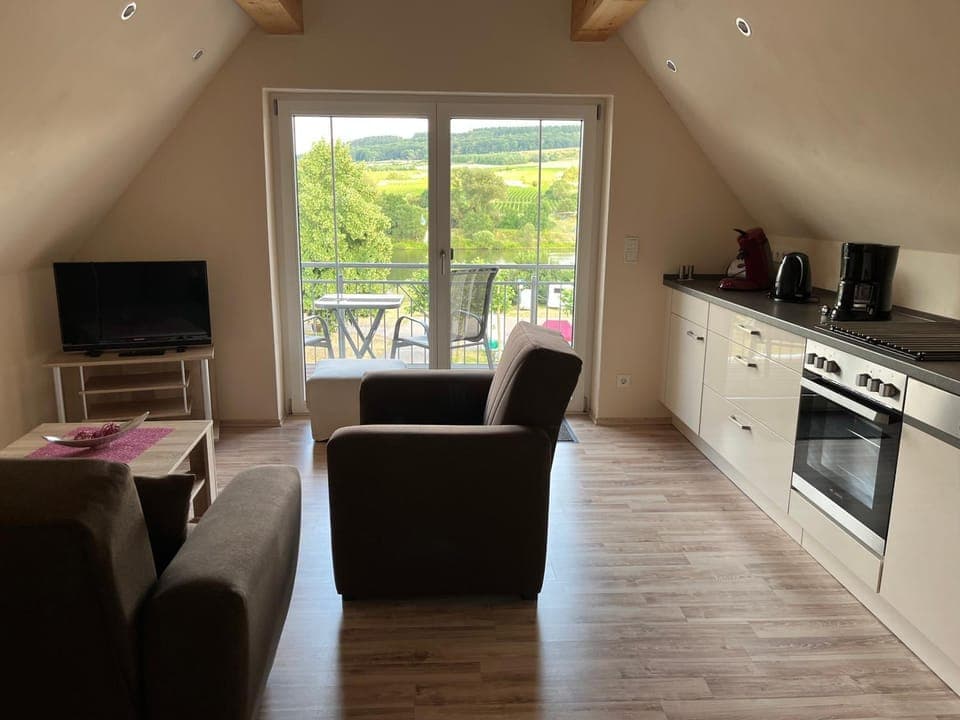 Kitchen or kitchenette, Living room, Seating area