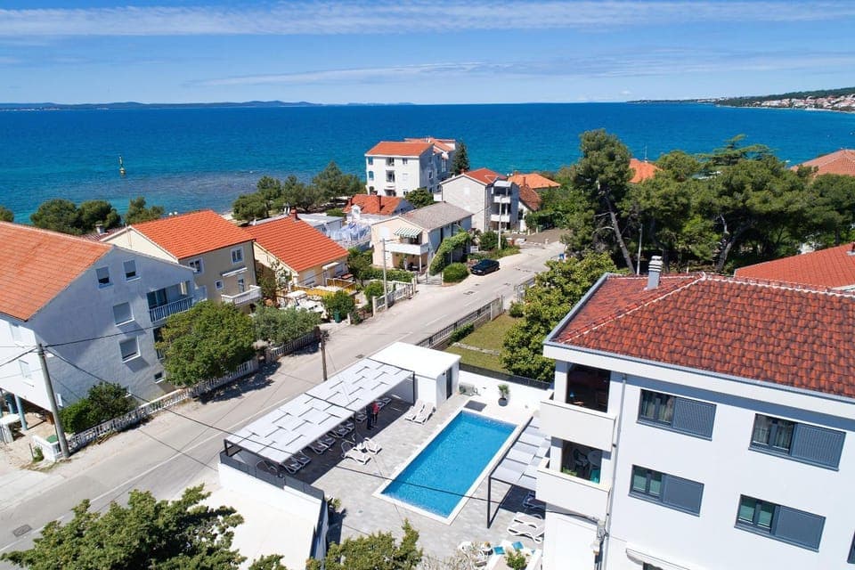 Patio, Bird's eye view, Pool view, Sea view