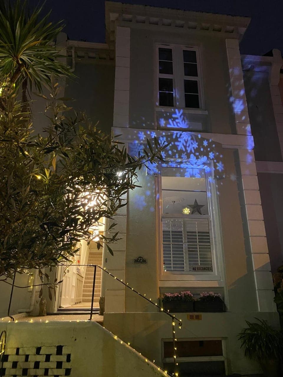 Property building, Night, Winter, Garden view