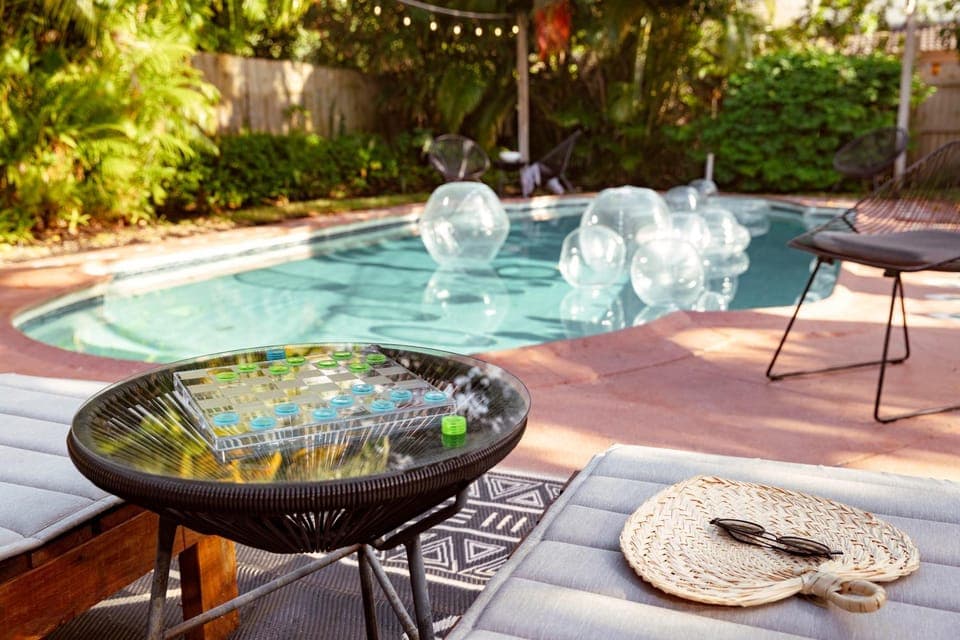 Patio, Day, Natural landscape, Pool view, Swimming pool, sunbed