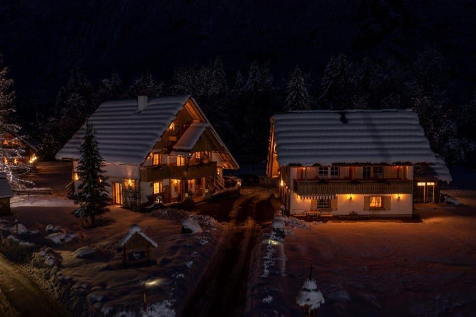Property building, Night, Winter
