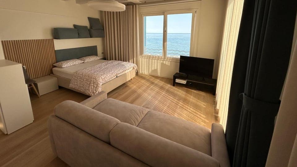 Bed, TV and multimedia, Living room, Photo of the whole room, Seating area, Bedroom