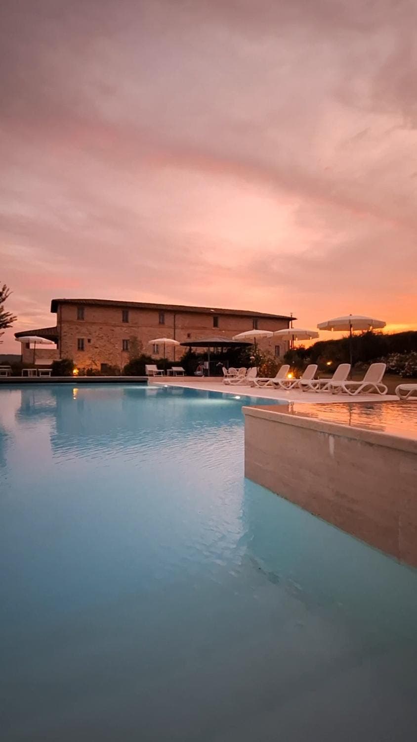 Pool view, Swimming pool, Sunset, sunbed
