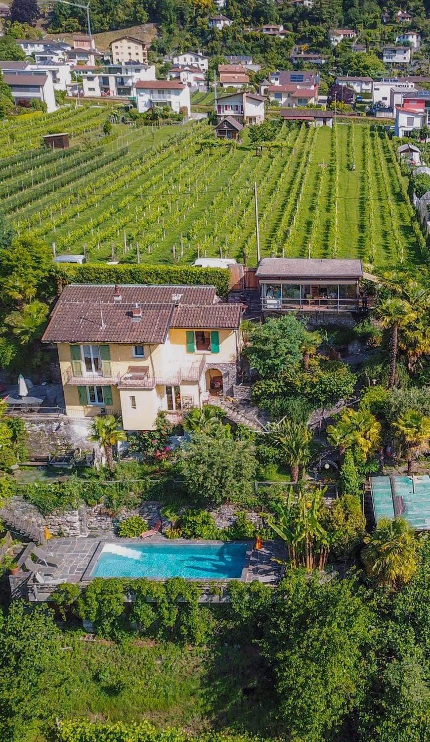 Property building, Neighbourhood, Natural landscape, Bird's eye view, Swimming pool