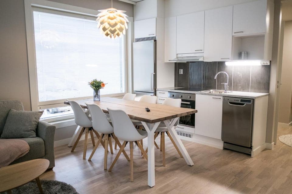 Kitchen or kitchenette, Living room, Dining area