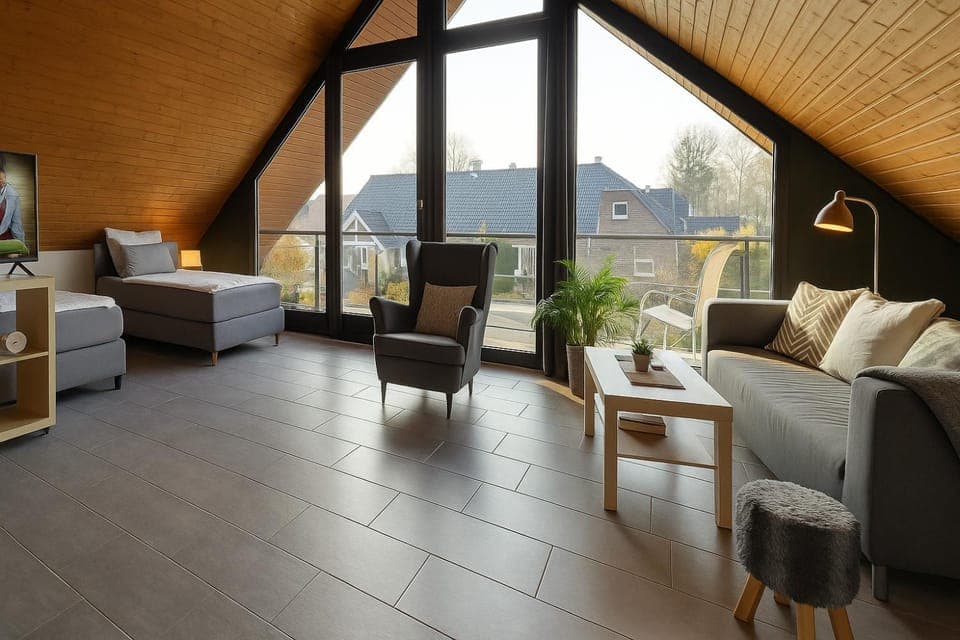 Bed, Day, Living room, Photo of the whole room, Seating area, Bedroom