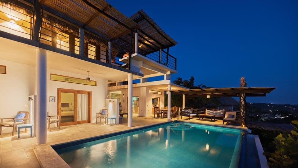 Night, View (from property/room), Pool view, Swimming pool, sunbed