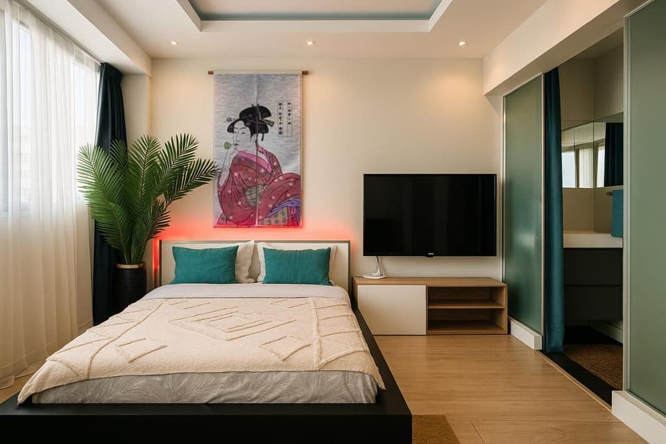 Bed, TV and multimedia, Living room, Bedroom