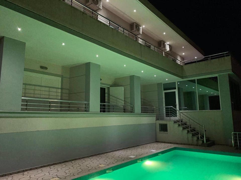 Night, View (from property/room), Balcony/Terrace, Pool view, Swimming pool