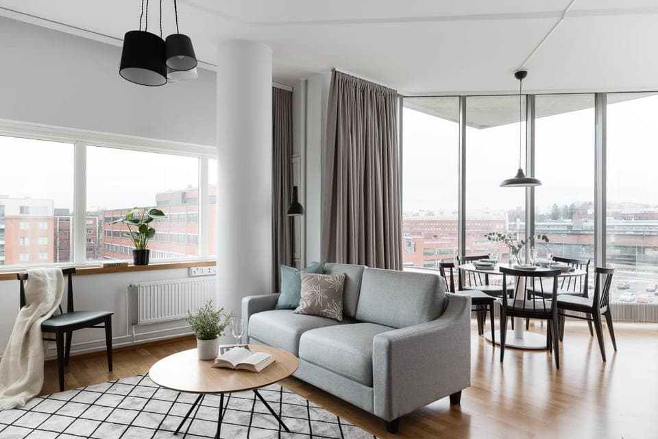 Living room, Seating area, City view, Street view