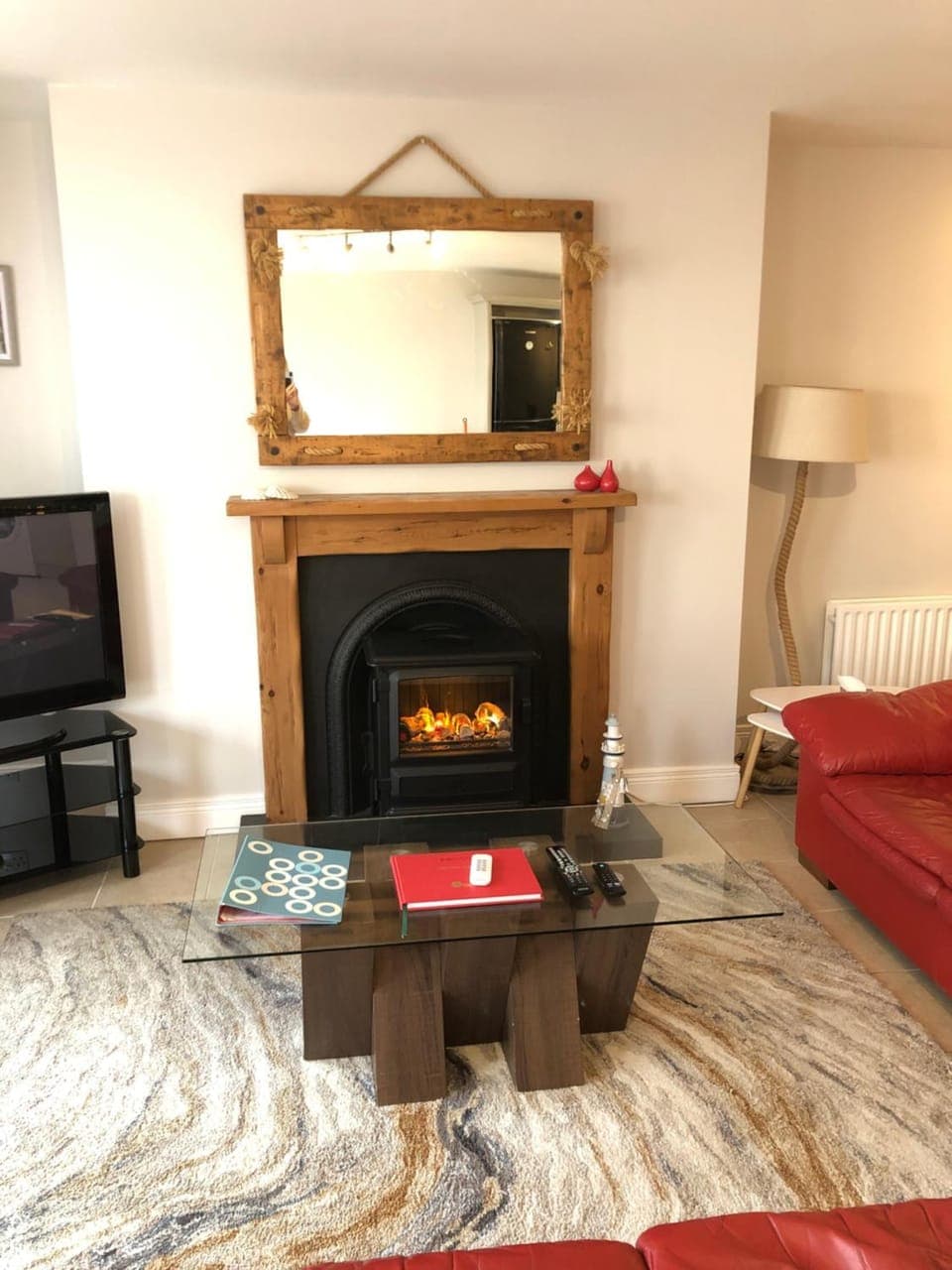 Living room, Seating area, Sea view, fireplace