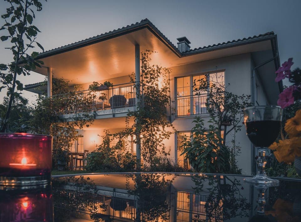Property building, Night, Garden, Balcony/Terrace, Garden view