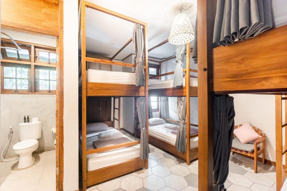 Shower, Bathroom, Photo of the whole room, bunk bed, towels