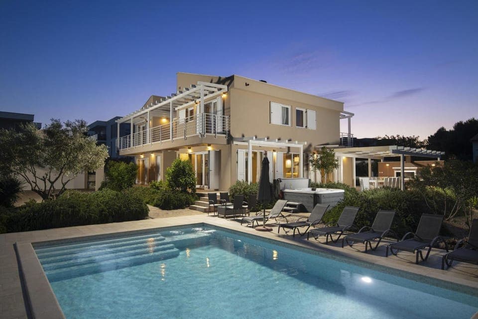 Property building, Night, Swimming pool