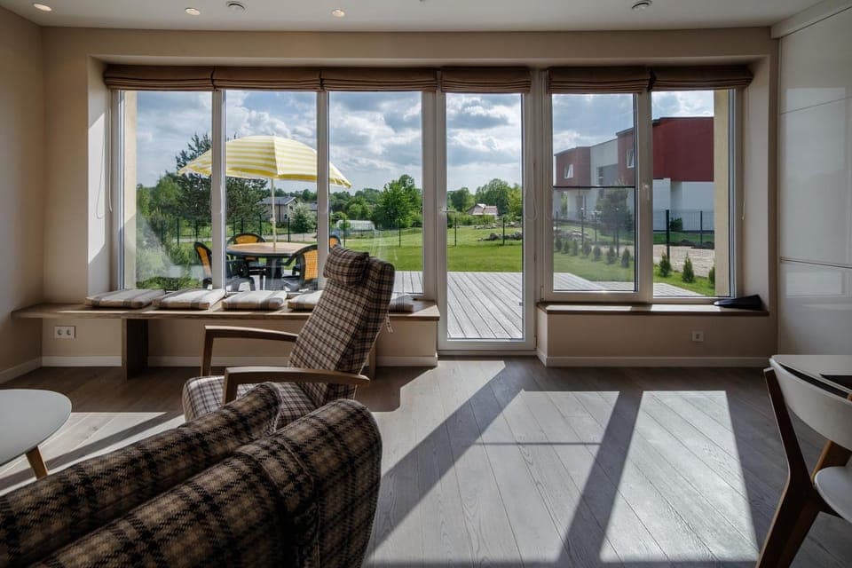 Living room, Seating area, Garden view