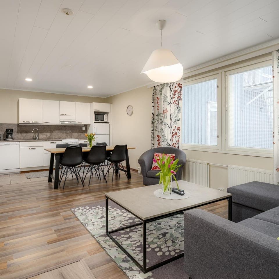 Kitchen or kitchenette, Living room, Seating area, Dining area, oven, stove