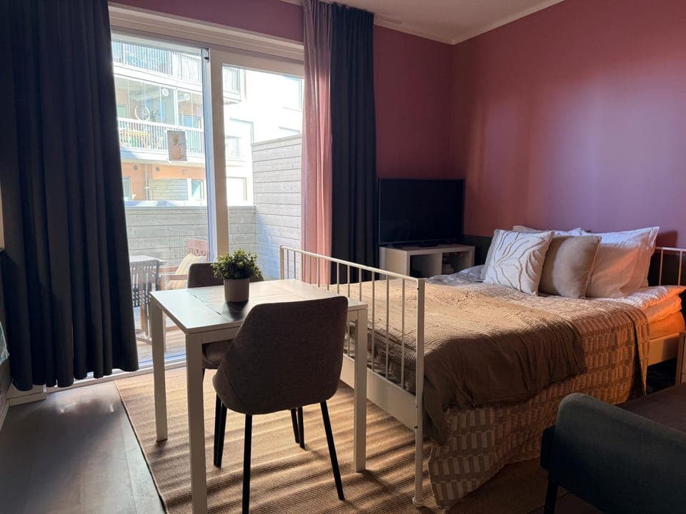 Bed, Living room, Dining area