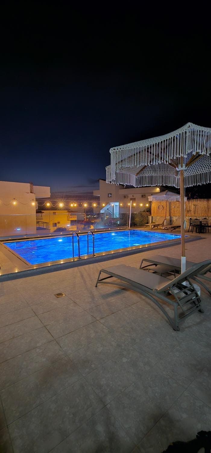 Night, Pool view, Swimming pool