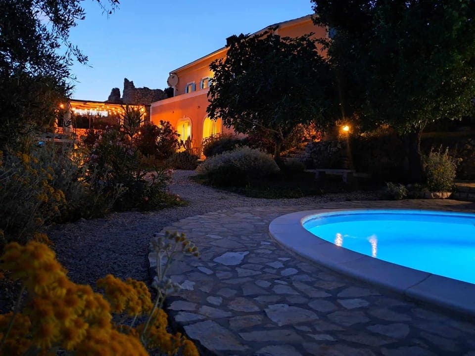 Property building, Night, Garden, Garden view, Pool view, Swimming pool